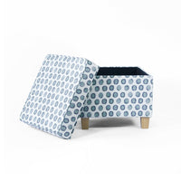 Pyp Square Storage Ottoman, 18 Inch Blue Green Pattern Print, Brown -BM334431