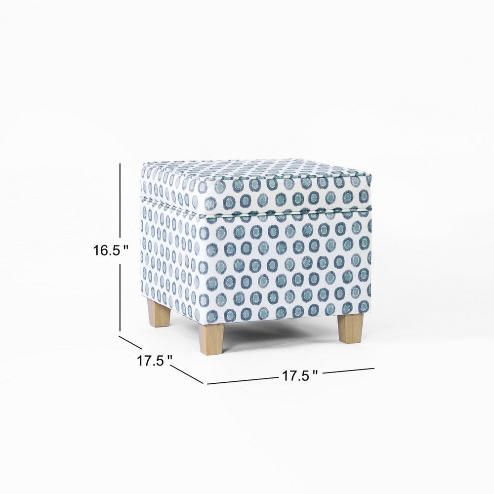 Pyp Square Storage Ottoman, 18 Inch Blue Green Pattern Print, Brown -BM334431