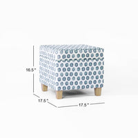 Pyp Square Storage Ottoman, 18 Inch Blue Green Pattern Print, Brown -BM334431