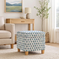 Pyp Square Storage Ottoman, 18 Inch Blue Green Pattern Print, Brown -BM334431
