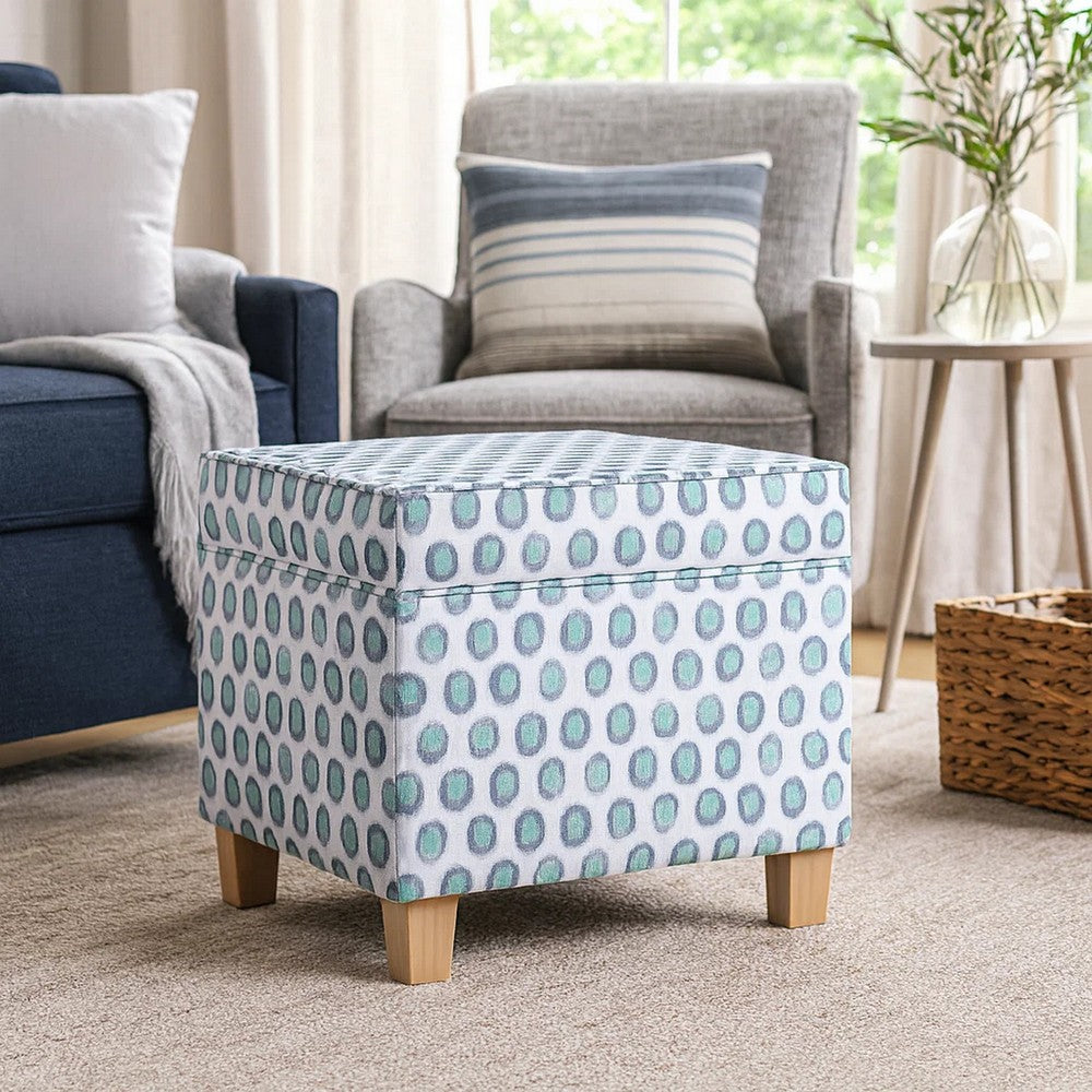 Pyp Square Storage Ottoman, 18 Inch Blue Green Pattern Print, Brown -BM334431