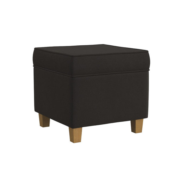 Pyp Square Storage Ottoman, 18 Inch Chocolate Brown Velvet, Honey Wood -BM334432