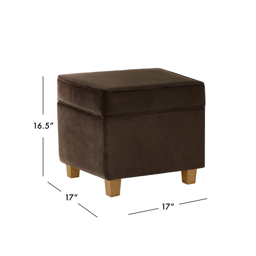 Pyp Square Storage Ottoman, 18 Inch Chocolate Brown Velvet, Honey Wood -BM334432