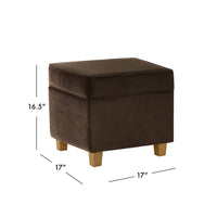 Pyp Square Storage Ottoman, 18 Inch Chocolate Brown Velvet, Honey Wood -BM334432