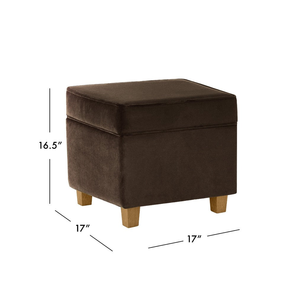 Pyp Square Storage Ottoman, 18 Inch Chocolate Brown Velvet, Honey Wood -BM334432