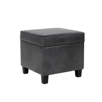Pyp Square Storage Ottoman, 18 Inch Dark Gray Faux Leather, Black Wood -BM334433