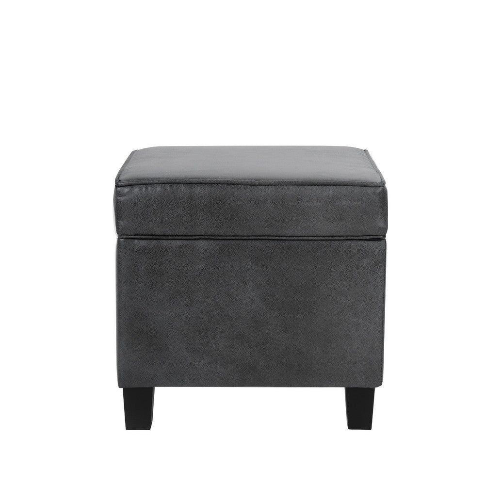 Pyp Square Storage Ottoman, 18 Inch Dark Gray Faux Leather, Black Wood -BM334433