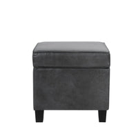 Pyp Square Storage Ottoman, 18 Inch Dark Gray Faux Leather, Black Wood -BM334433