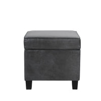 Pyp Square Storage Ottoman, 18 Inch Dark Gray Faux Leather, Black Wood -BM334433