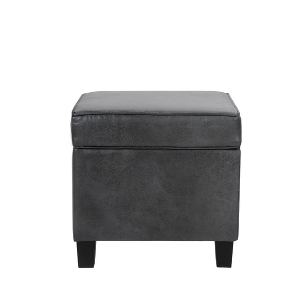 Pyp Square Storage Ottoman, 18 Inch Dark Gray Faux Leather, Black Wood -BM334433