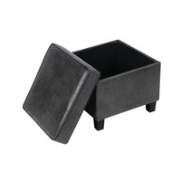 Pyp Square Storage Ottoman, 18 Inch Dark Gray Faux Leather, Black Wood -BM334433