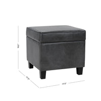 Pyp Square Storage Ottoman, 18 Inch Dark Gray Faux Leather, Black Wood -BM334433