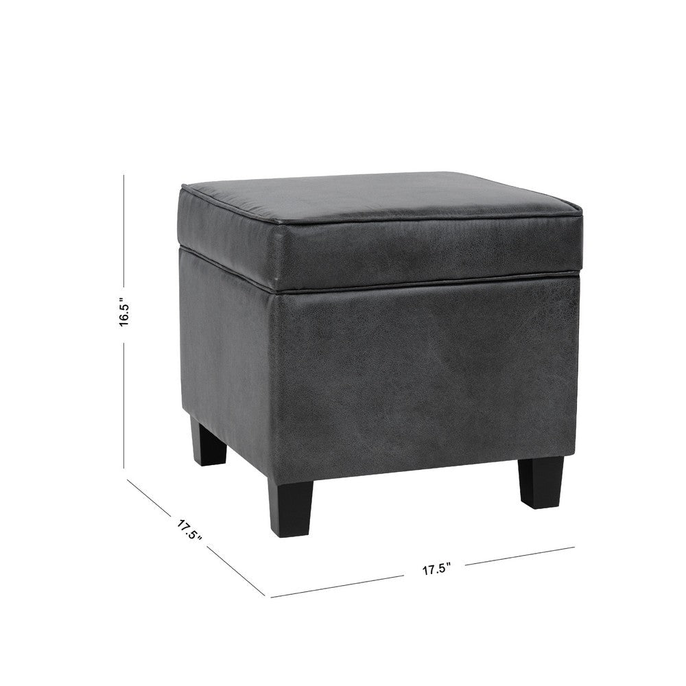 Pyp Square Storage Ottoman, 18 Inch Dark Gray Faux Leather, Black Wood -BM334433