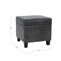Pyp Square Storage Ottoman, 18 Inch Dark Gray Faux Leather, Black Wood -BM334433