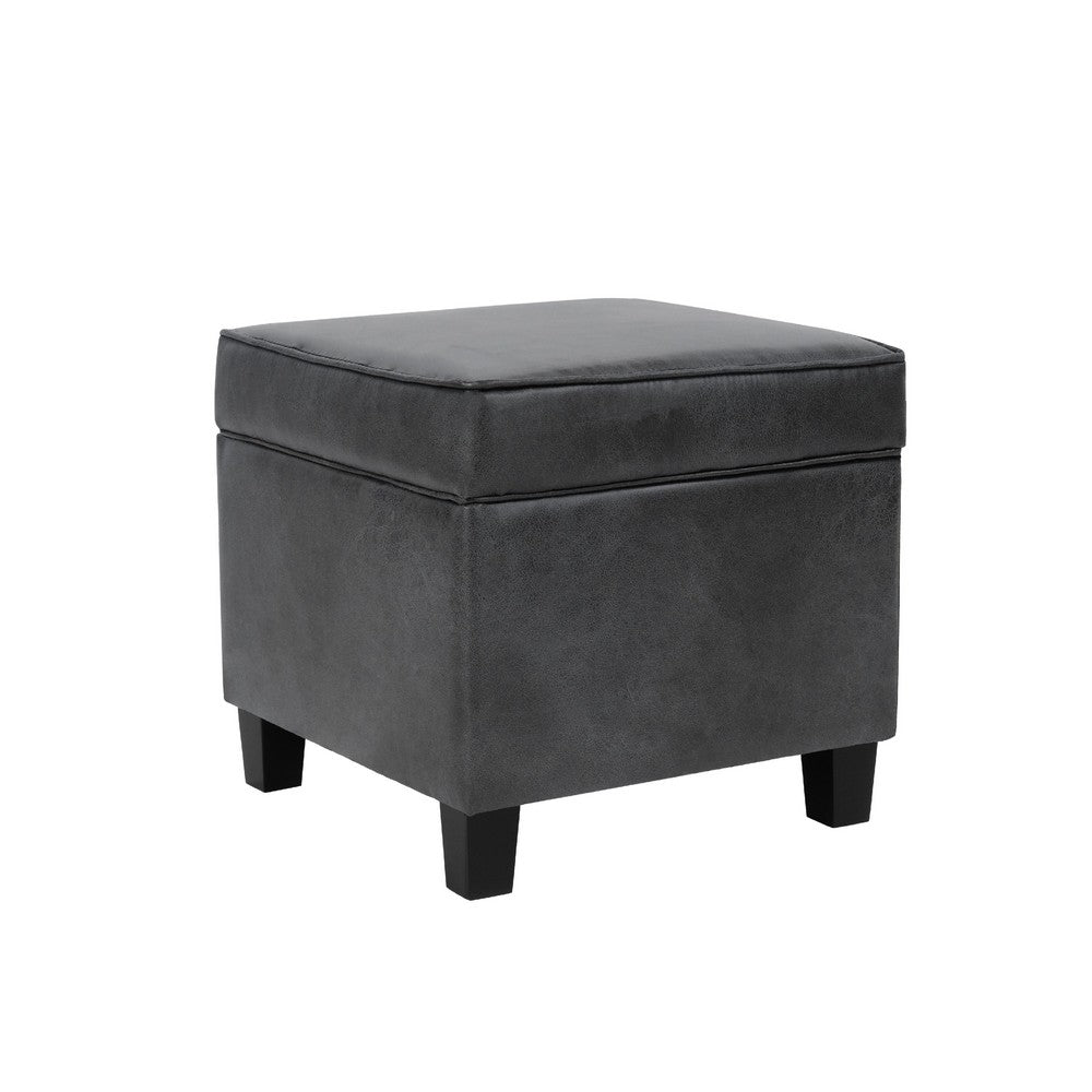 Pyp Square Storage Ottoman, 18 Inch Dark Gray Faux Leather, Black Wood -BM334433