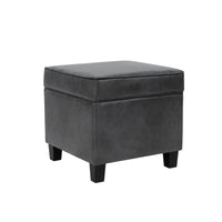 Pyp Square Storage Ottoman, 18 Inch Dark Gray Faux Leather, Black Wood -BM334433