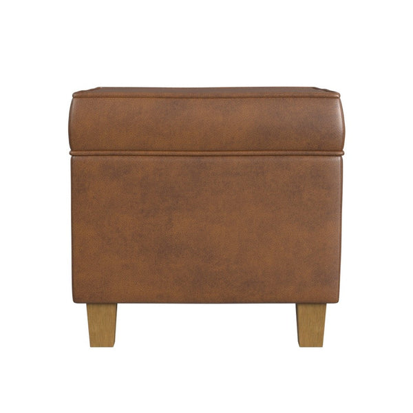 Pyp Square Storage Ottoman, 18 Inch Rich Dark Brown Faux Leather -BM334434