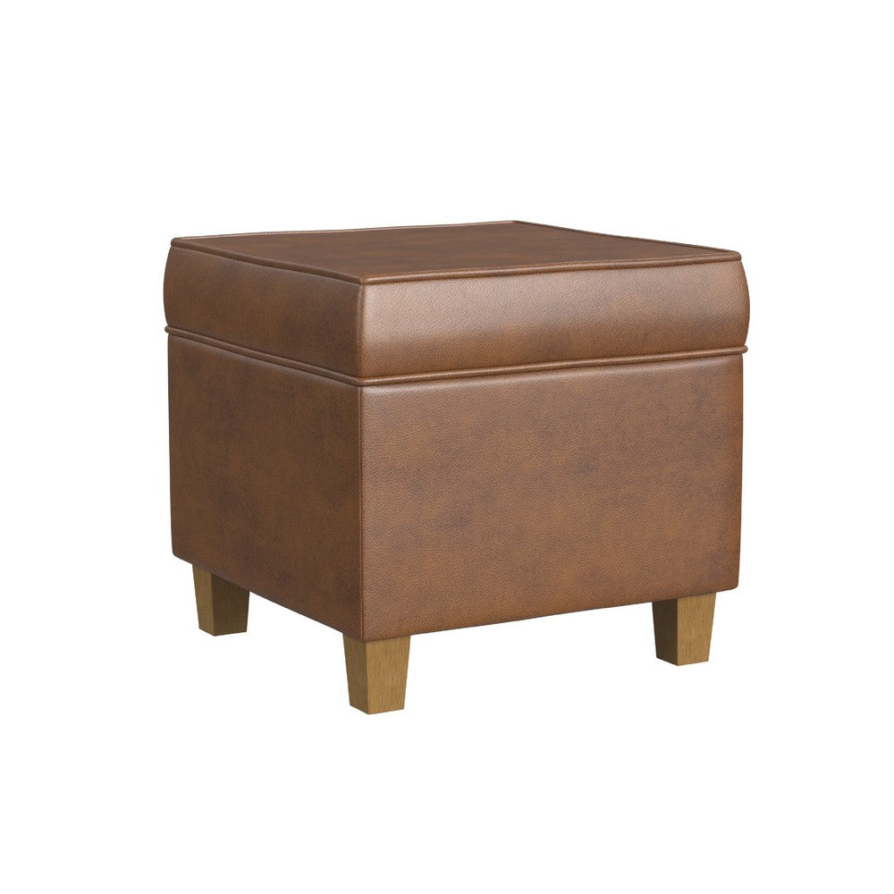 Pyp Square Storage Ottoman, 18 Inch Rich Dark Brown Faux Leather -BM334434