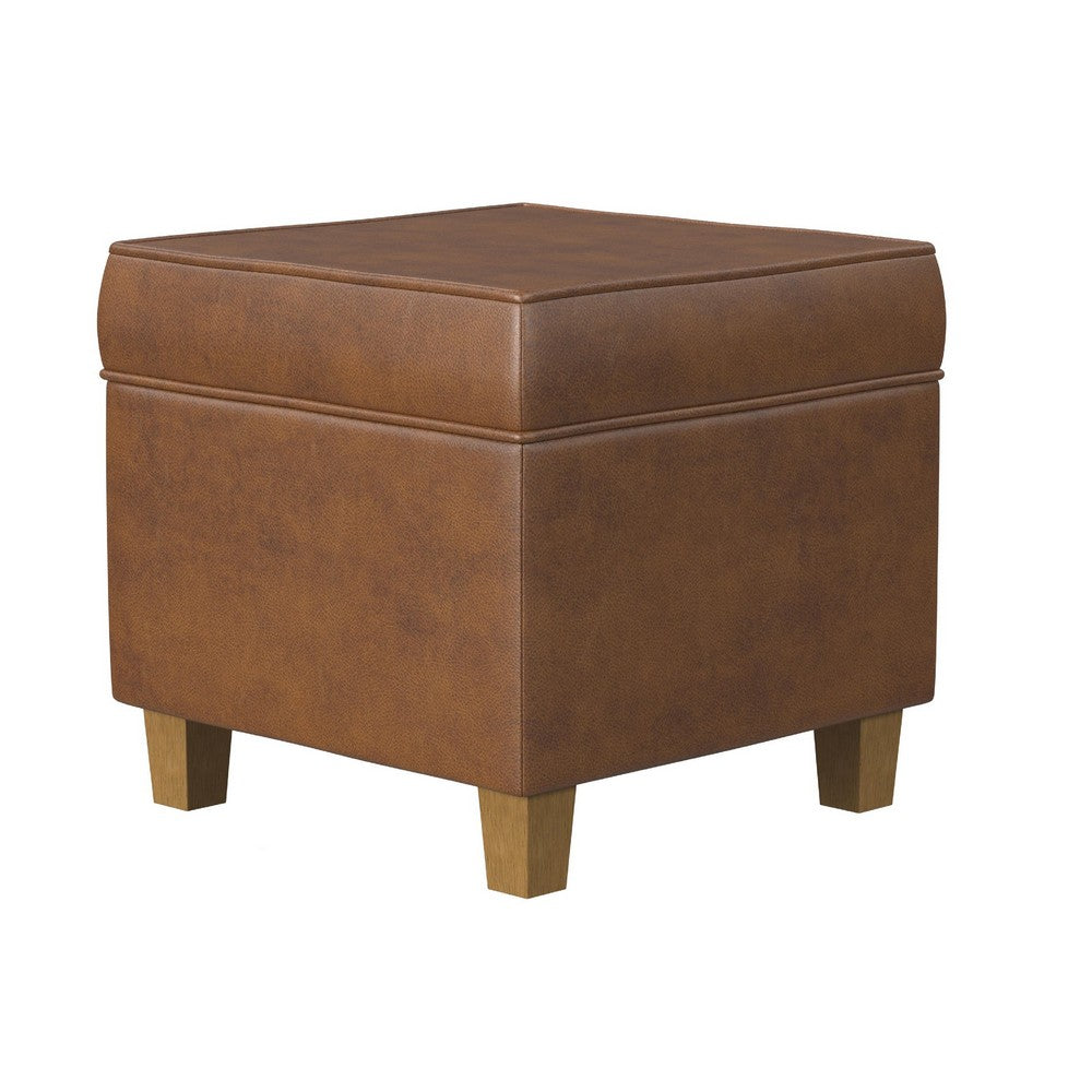 Pyp Square Storage Ottoman, 18 Inch Rich Dark Brown Faux Leather -BM334434