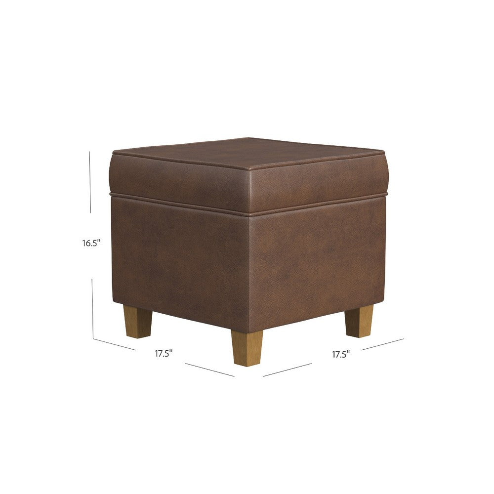 Pyp Square Storage Ottoman, 18 Inch Rich Dark Brown Faux Leather -BM334434