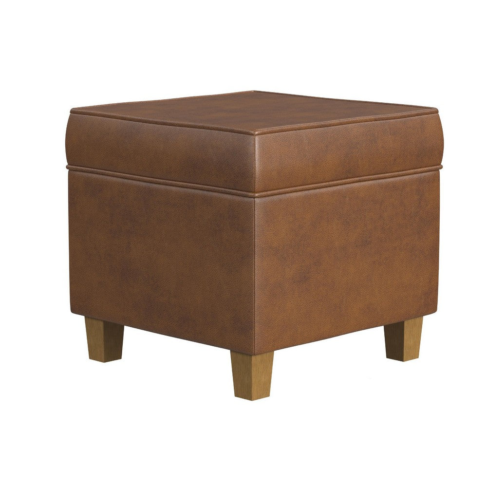 Pyp Square Storage Ottoman, 18 Inch Rich Dark Brown Faux Leather -BM334434