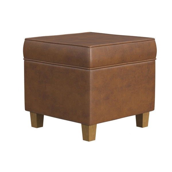 Pyp Square Storage Ottoman, 18 Inch Rich Dark Brown Faux Leather -BM334434