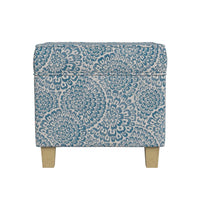 Pyp Square Storage Ottoman, 18 Inch Blue Ivory Floral Fabric, Brown -BM334435