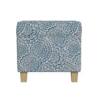 Pyp Square Storage Ottoman, 18 Inch Blue Ivory Floral Fabric, Brown -BM334435