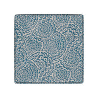 Pyp Square Storage Ottoman, 18 Inch Blue Ivory Floral Fabric, Brown -BM334435