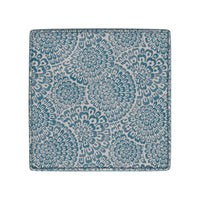 Pyp Square Storage Ottoman, 18 Inch Blue Ivory Floral Fabric, Brown -BM334435