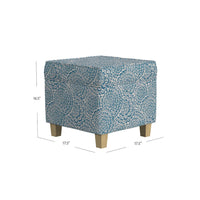 Pyp Square Storage Ottoman, 18 Inch Blue Ivory Floral Fabric, Brown -BM334435