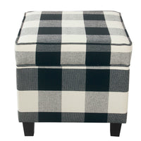 Pyp Square Storage Ottoman, 18 Inch Black Plaid Cotton, Ebony Legs -BM334436