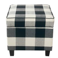 Pyp Square Storage Ottoman, 18 Inch Black Plaid Cotton, Ebony Legs -BM334436