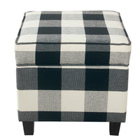 Pyp Square Storage Ottoman, 18 Inch Black Plaid Cotton, Ebony Legs -BM334436