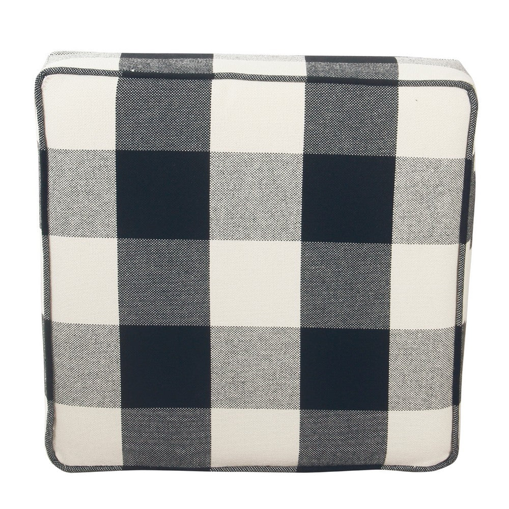 Pyp Square Storage Ottoman, 18 Inch Black Plaid Cotton, Ebony Legs -BM334436