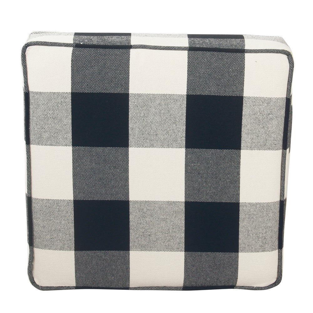 Pyp Square Storage Ottoman, 18 Inch Black Plaid Cotton, Ebony Legs -BM334436