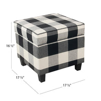 Pyp Square Storage Ottoman, 18 Inch Black Plaid Cotton, Ebony Legs -BM334436
