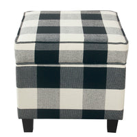 Pyp Square Storage Ottoman, 18 Inch Black Plaid Cotton, Ebony Legs -BM334436