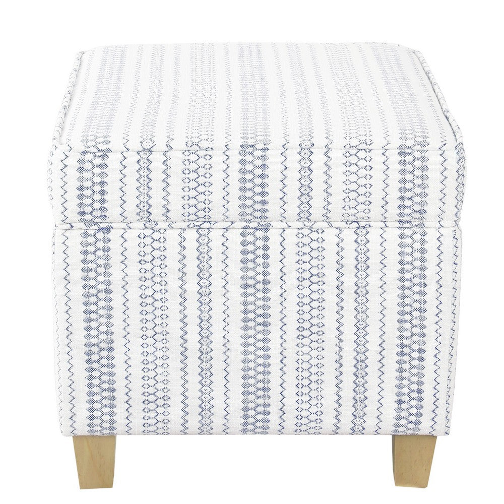 Pyp Square Storage Ottoman, 18 Inch Blue White Striped, Brown Legs -BM334437