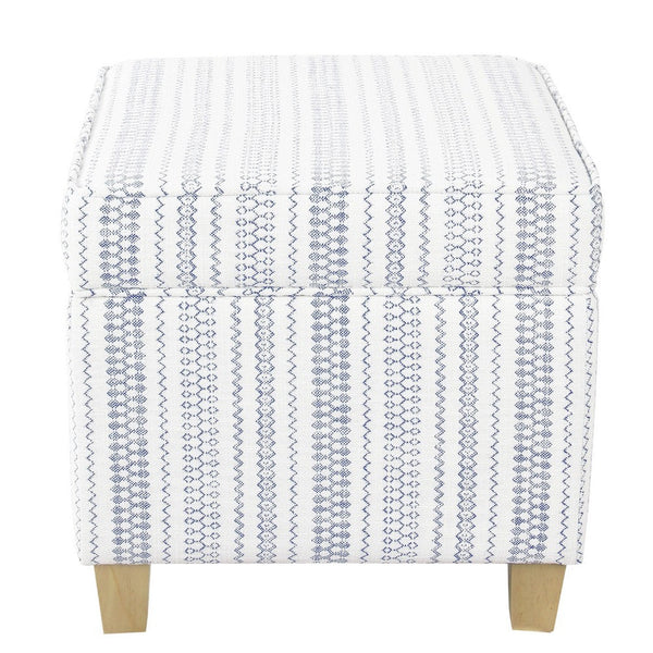 Pyp Square Storage Ottoman, 18 Inch Blue White Striped, Brown Legs -BM334437