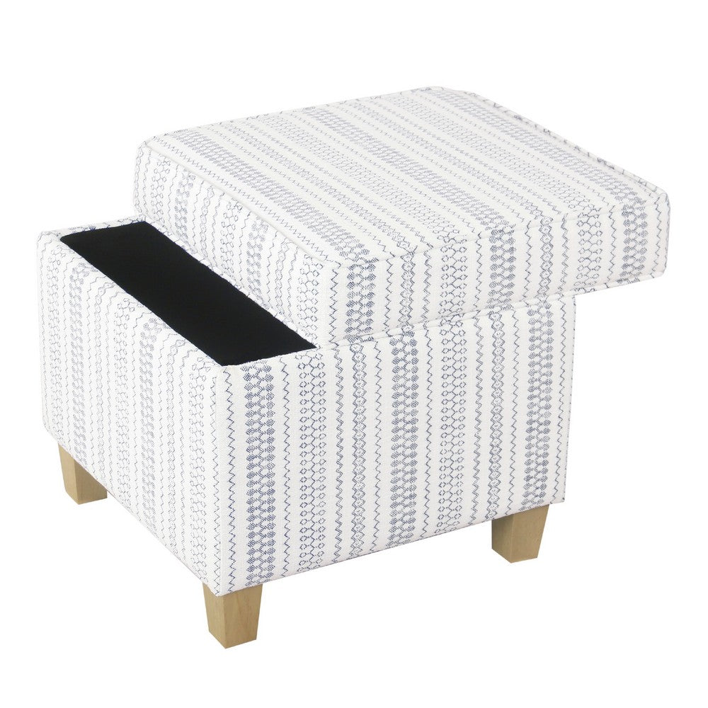 Pyp Square Storage Ottoman, 18 Inch Blue White Striped, Brown Legs -BM334437