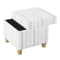 Pyp Square Storage Ottoman, 18 Inch Blue White Striped, Brown Legs -BM334437