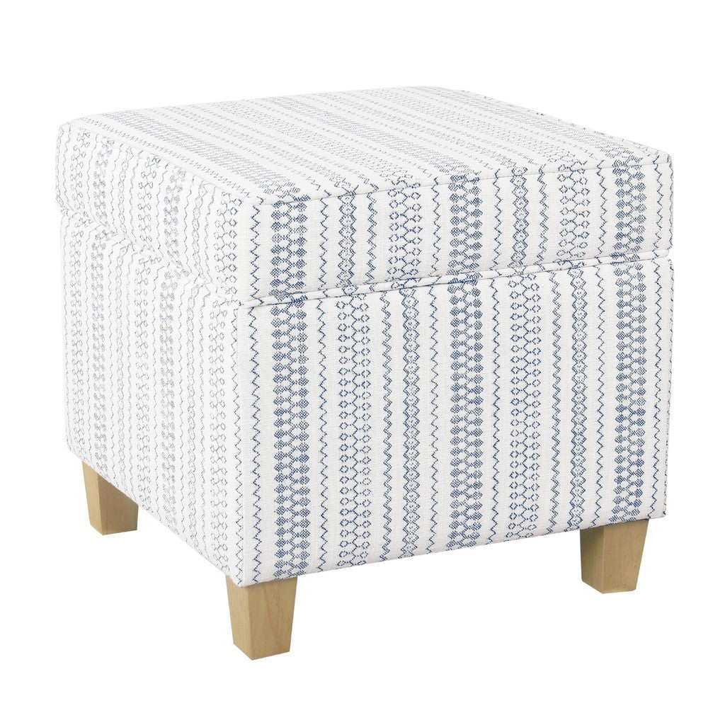 Pyp Square Storage Ottoman, 18 Inch Blue White Striped, Brown Legs -BM334437