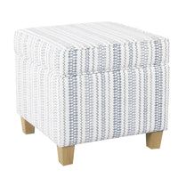 Pyp Square Storage Ottoman, 18 Inch Blue White Striped, Brown Legs -BM334437