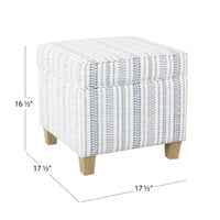 Pyp Square Storage Ottoman, 18 Inch Blue White Striped, Brown Legs -BM334437