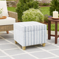 Pyp Square Storage Ottoman, 18 Inch Blue White Striped, Brown Legs -BM334437