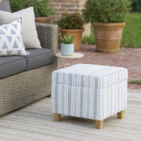 Pyp Square Storage Ottoman, 18 Inch Blue White Striped, Brown Legs -BM334437