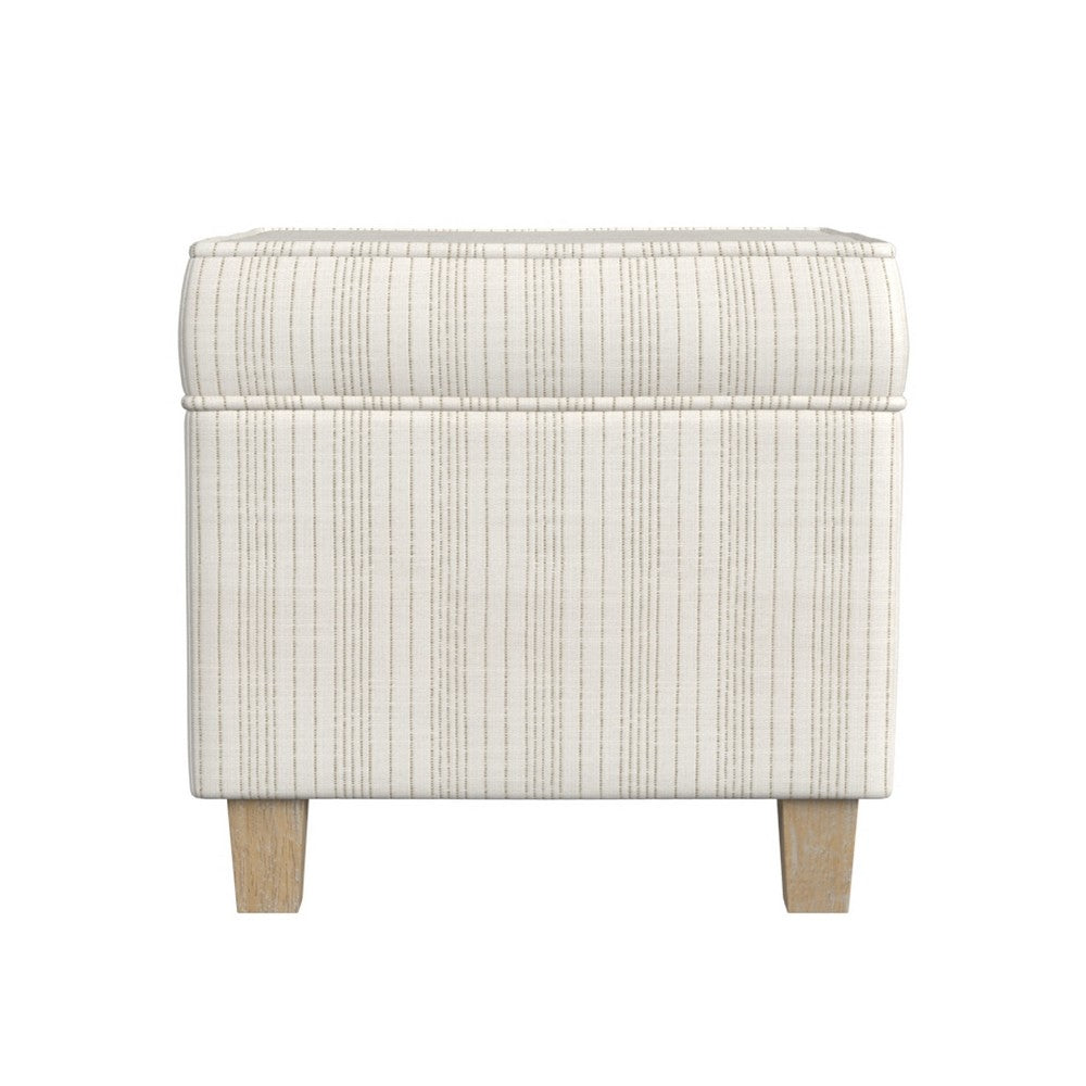 Pyp Square Storage Ottoman, 18 Inch Ivory Pinstripe Fabric, Brown Legs -BM334438