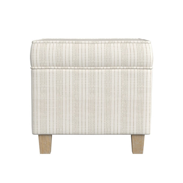 Pyp Square Storage Ottoman, 18 Inch Ivory Pinstripe Fabric, Brown Legs -BM334438