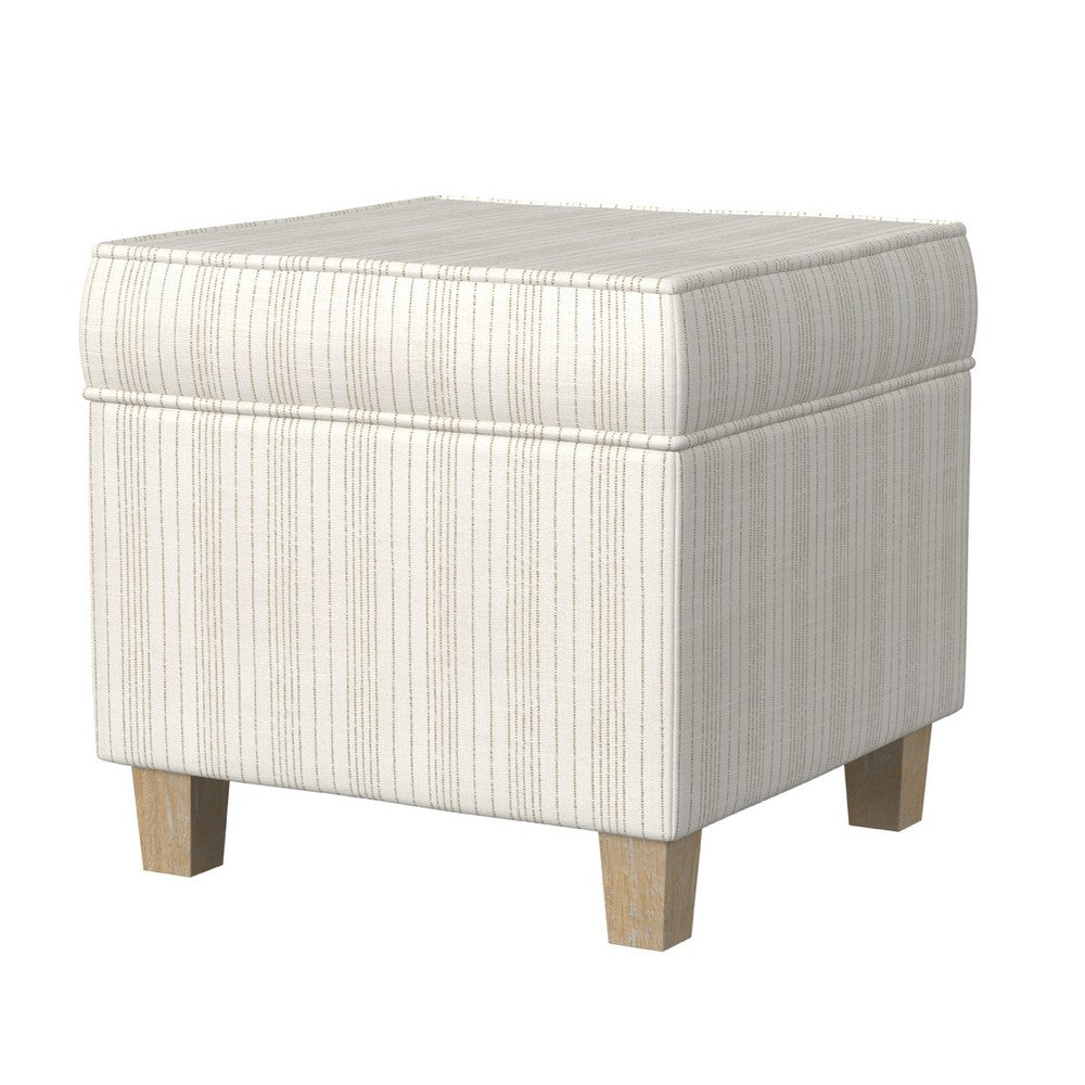 Pyp Square Storage Ottoman, 18 Inch Ivory Pinstripe Fabric, Brown Legs -BM334438